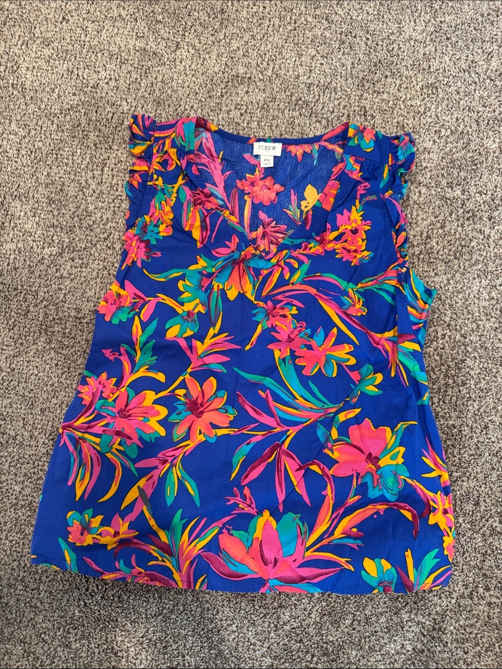J. Crew Blue Floral Ruffle-Trim Sleeveless Camisole